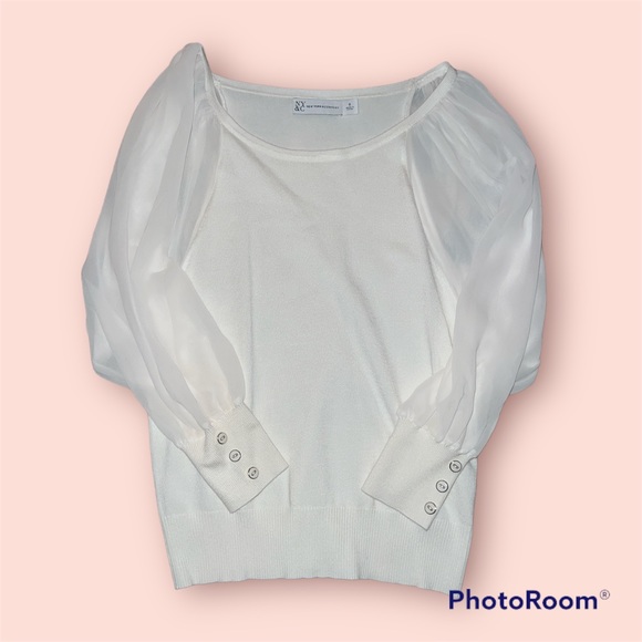 New York & Company Sweaters - New York & Company White Sweater with Chiffon Sleeves